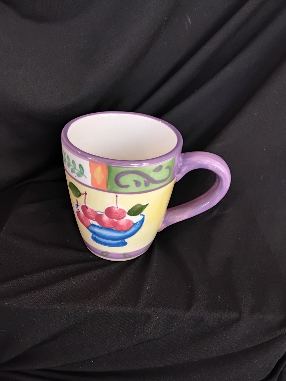 1 CAPRI Hand-Painted Ceramic Fruit Mug with Lavender Handle